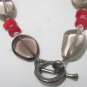 BEAUTIFUL ARTIST MADE CLEAR QUARTZ AND CORAL BEADED BRACELET