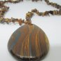 BEAUTIFUL BROWN AGATE BEADED NECKLACE WITH TEARDROP PENDANT
