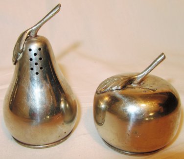 VINTAGE WEB PEWTER SALT & PEPPER SHAKERS APPLE & PEAR FIGURALS