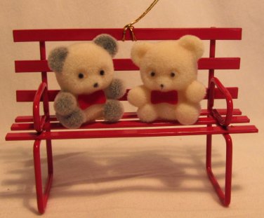 CHARMING CHRISTMAS VALENTINE ORNAMENT TWO TEDDY BEARS ON A BENCH