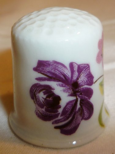 CHARMING PORCELAIN THIMBLE HANDPAINTED VIOLETS FLOWER