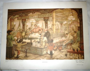 VINTAGE ANTON PIECK PAPER ART PRINT THE PAINCAKE BOOTH PRINTED IN HOLLAND