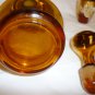 VINTAGE AMBER GLASS DECANTER & 6 SHOT CORDIAL FRANCE GOLD GILDED ENAMEL APPLIQUE
