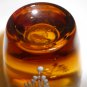 VINTAGE AMBER GLASS DECANTER & 6 SHOT CORDIAL FRANCE GOLD GILDED ENAMEL APPLIQUE
