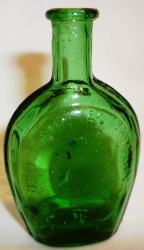 VINTAGE WHEATON GREEN BENJAMIN FRANKLIN GLASS MINIATURE BOTTLE