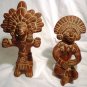 VINTAGE TERRACOTTA POTTERY MEXICO MAYA AZTEC INCA GOD FIGURINE STATUE SET OF 2