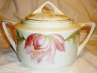 VINTAGE THREE CROWN CHINA GERMANY OVERSIZE SUGAR BOWL WITH LID TULIPS