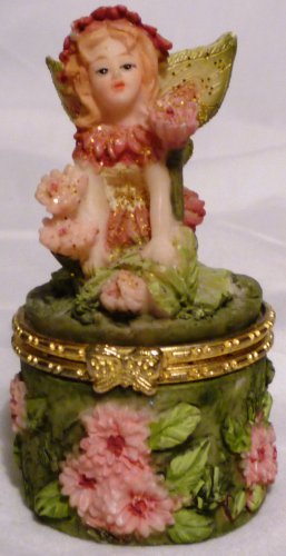 CHARMING FLOWER ANGEL FIGURINE SMALL TRINKET RING JEWELRY BOX