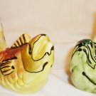 HANDPAINTED CERAMIC PORCELAIN SALT & PEPPER SHAKERS RED & GREEN FISH