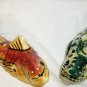 HANDPAINTED CERAMIC PORCELAIN SALT & PEPPER SHAKERS RED & GREEN FISH