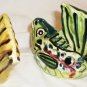 HANDPAINTED CERAMIC PORCELAIN SALT & PEPPER SHAKERS RED & GREEN FISH