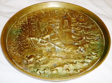 ANTIQUE BRONZE ROUND DISH PLATE PLATTER HUNTER IN A FOREST NUMBERED 1209