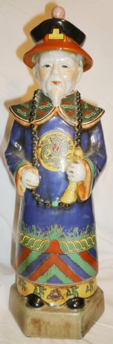 VINTAGE ANTIQUE CERAMIC PORCELAIN ASIAN ORIENTAL FIGURINE MAN IN BLUE 14" STATUE