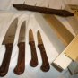 VANADIUM STAINLESS STEEL 4 KNIFE SET W/ROSEWOOD HANDLE & STORAGE HOOK RACK JAPAN