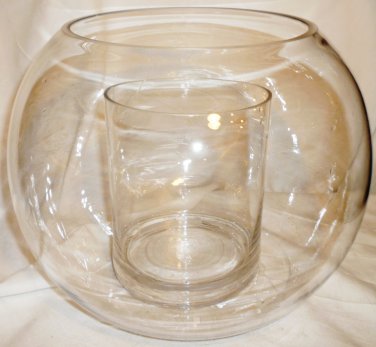 CENTERPIECE DOUBLE GLASS SPHERE GLOBE AQUARIUM CANDLE HOLDER 9"