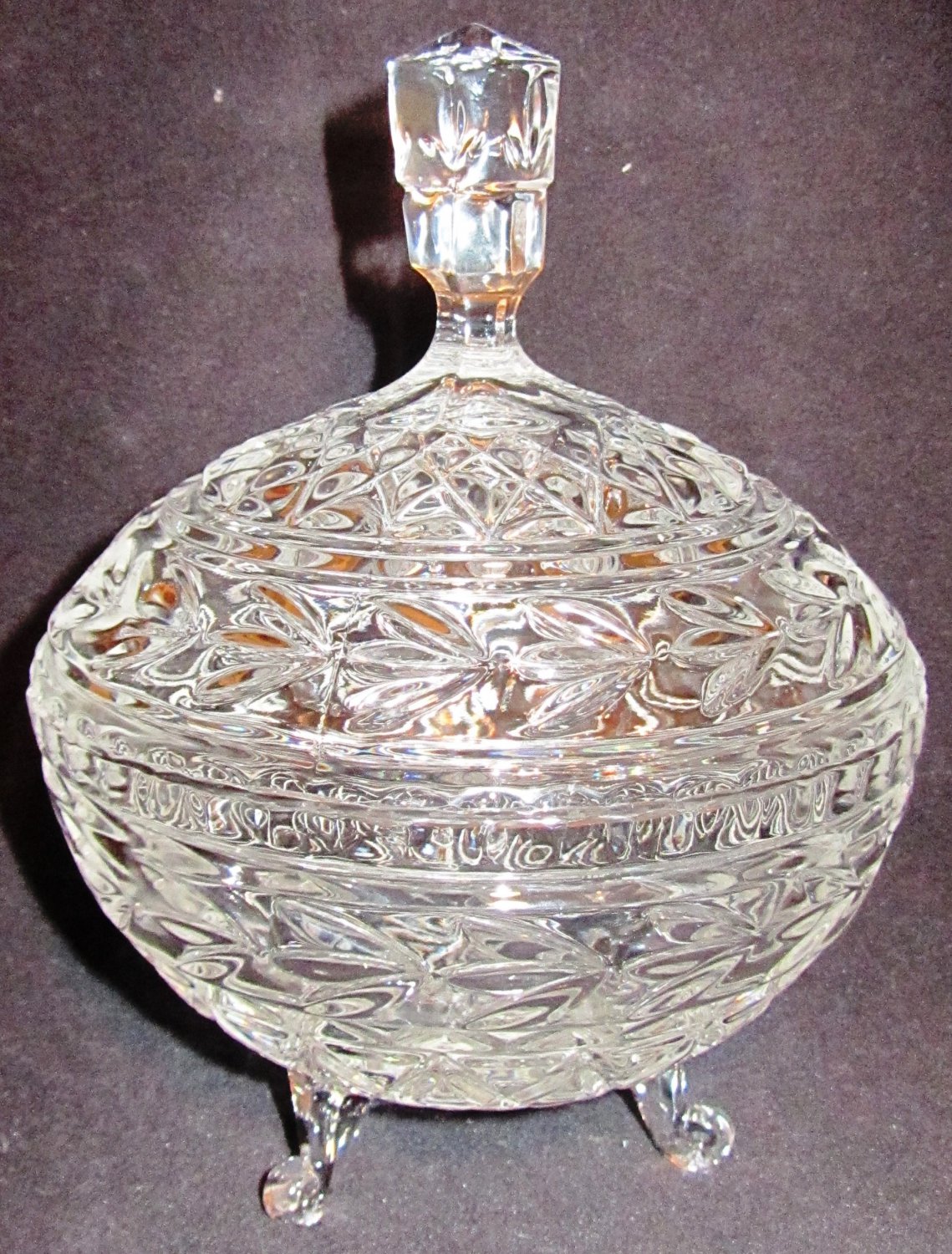 VINTAGE BOHEMIAN CUT CRYSTAL PEDESTAL CANDY NUT BON BON LIDDED FOOTED DISH
