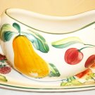 HEREND VILLAGE POTTERY HUNGARY GRAVY BOAT & SAUCER HANDPAINTED BERRIES & FRUITS