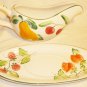 HEREND VILLAGE POTTERY HUNGARY GRAVY BOAT & SAUCER HANDPAINTED BERRIES & FRUITS