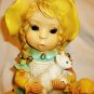VINTAGE UNIVERSAL STATUARY CHALKWARE SET OF 2 FIGURINES GIRL/CAT & BOY/ PUPPY