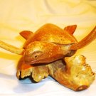 UNIQUE CHINABERRY WOOD CARVED SEA TURTLE FIGURINE