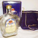 COLLECTIBLE EMPTY BOTTLE CROWN ROYAL WHISKEY IN A BOX & DUST HOLDING BAG