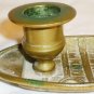 VINTAGE ANTIQUE SOLID BRASS BRONZE CHAMBER CANDLE HOLDER W/FINGER LOOP ANCHOR