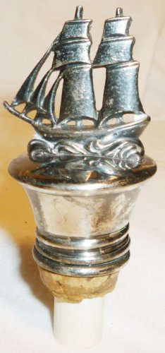 VINTAGE ANTIQUE SILVER BOTTLE STOPPER FIGURINE SAILBOAT GERMANY