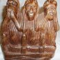 THREE WISE MONKEY HEAR SEE SPEAK NO EVIL CARVED FIGURINE