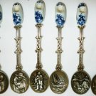 UNIQUE VINTAGE ELESVA HOLLAND EMBOSSED & DELFT PORCELAIN CLOG SET/6 SPOONS
