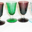 VINTAGE MID-CENTURY MULTI-COLORED GLASS CORDIAL SHOT GLASSES SET OF 6 BOHEMIAN