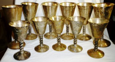 VINTAGE SILVERPLATE STEMWARE SPAIN 5 CORDIAL & 7 WATER/WINE GOBLETS