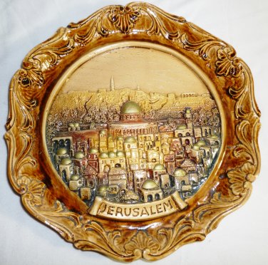 BEAUTIFUL 3D HANDPAINTED JERUSALEM ISRAEL SKYLINE WALL HANGING PLASTER