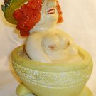 VINTAGE GARDEN LAWN DECOR CONCRETE PAINTED SCULPTURE NOVELTY WOMAN IN A BATHTUB