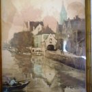 VINTAGE FRENCH ETCHING - Belgium - SIGNED Van Gelden FRAMED ART CITY SKYLINE