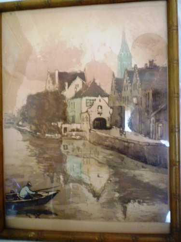 VINTAGE FRENCH ETCHING - Belgium - SIGNED Van Gelden FRAMED ART CITY SKYLINE