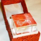 GORGEOUS LASER ETCHED CLEAR GLASS 3D ROOSTER CHICKEN PAPER WEIGHT