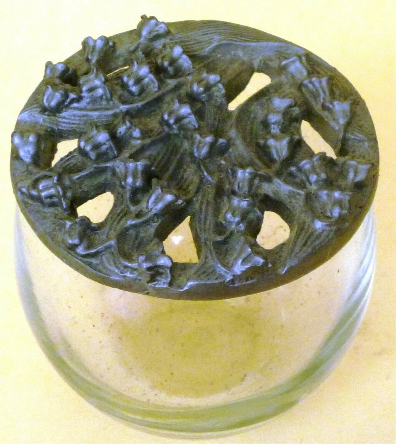 CHARMING ROYAL WINDSOR FLORAL PEWTER GLASS TEALIGHT CANDLE POTPOURRI HOLDER