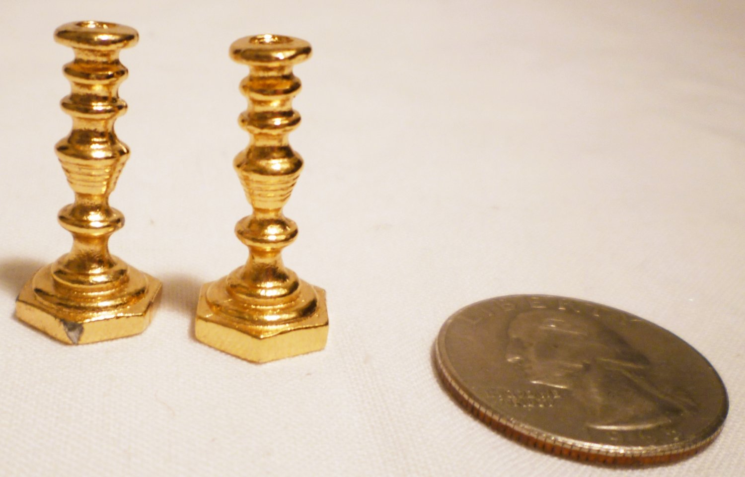 VINTAGE SOLID BRASS MINIATURE DOLLHOUSE CANDLE HOLDERS STICKS SET OF 2