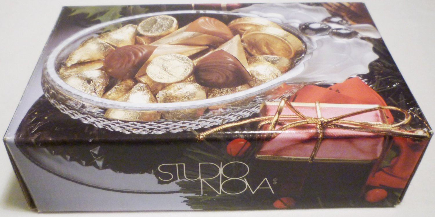 CHRISTMAS TREASURE CRYSTAL CLEAR GLASS CANDY NUT BOWL STUDIO NOVA JAPAN