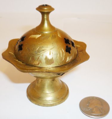 VINTAGE SOLID BRASS MINIATURE INCENSE BURNER