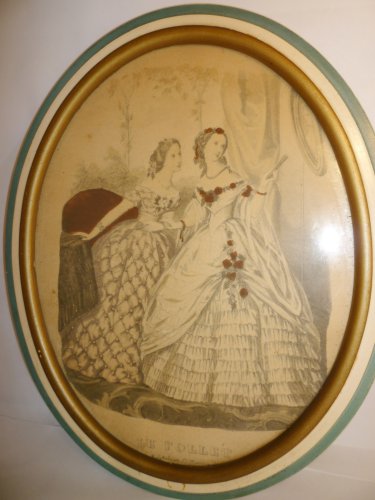 VINTAGE ANTIQUE LE FOLLET PRINT BY Print by Anais Coudoure OVAL FRAME