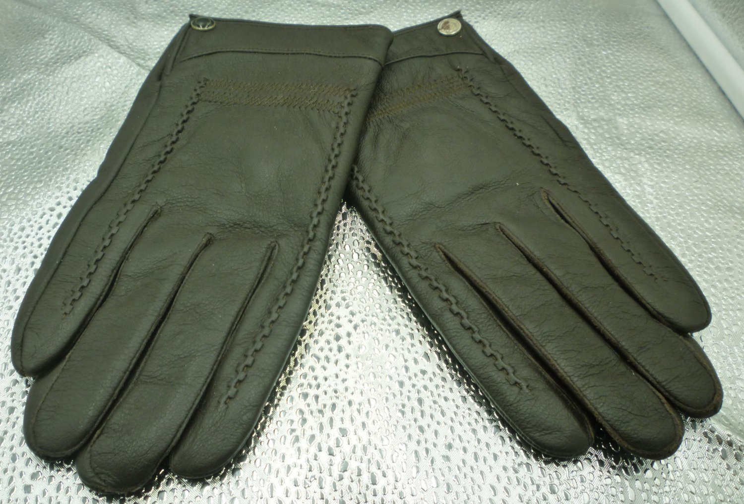 BEAUTIFUL BROWN LEATHER WOMEN WINTER GLOVES RABBIT FUR LINED SIZE 6