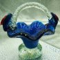 VINTAGE MURANO GLASS COBALT SCULPTURED FLOWERS MINIATURE BASKET
