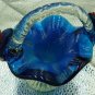 VINTAGE MURANO GLASS COBALT SCULPTURED FLOWERS MINIATURE BASKET
