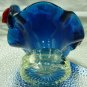 VINTAGE MURANO GLASS COBALT SCULPTURED FLOWERS MINIATURE BASKET
