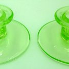 VINTAGE FOSTORIA URANIUM GREEN GLASS CANDLEHOLDER SET OF 2