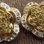 VINTAGE GOLD & SILVER COLORED INCASED RHINESTONE CLIP EARRINGS TWO IN ONE
