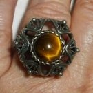VINTAGE ANTIQUE BASKET STYLE FELIGREE SILVER RING TIGER'S EYE STONE ADJUSTABLE VINTAGE ANTIQUE BASKET STYLE FELIGREE SILVER RING TIGER'S EYE STONE ADJUSTABLE