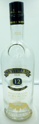 COLLECTIBLE GLASS LIQUOR BOTTLE CENTENARIO RUM 12 YEARS 750ML