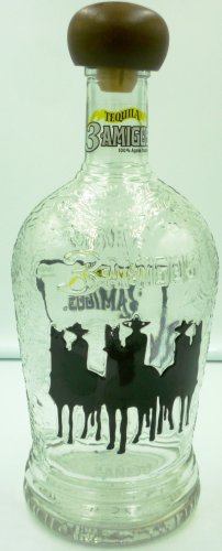 COLLECTIBLE EMPTY CLEAR GLASS LIQUOR BOTTLE 3 AMIGOS TEQUILA MEXICO